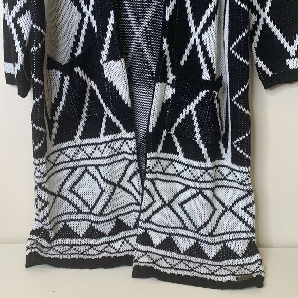 Celsius Premium | Black White Knit Open Front Aztec Pocket Cardigan Sweater L - Picture 4 of 17